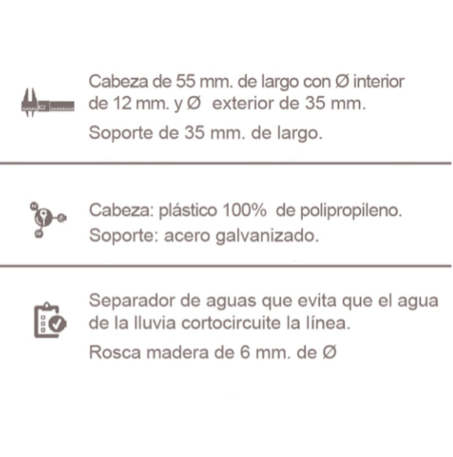 Aislador eléctrico Nº4 con rosca para madera e hilo 25ud Llampec